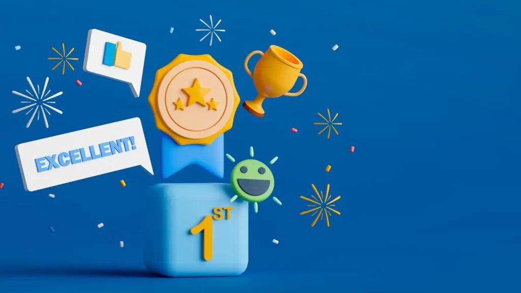 תמונת ווקטור על קופסה מספר אחד שיוצאים ממנה גביעים ומדליות מקום ראשון