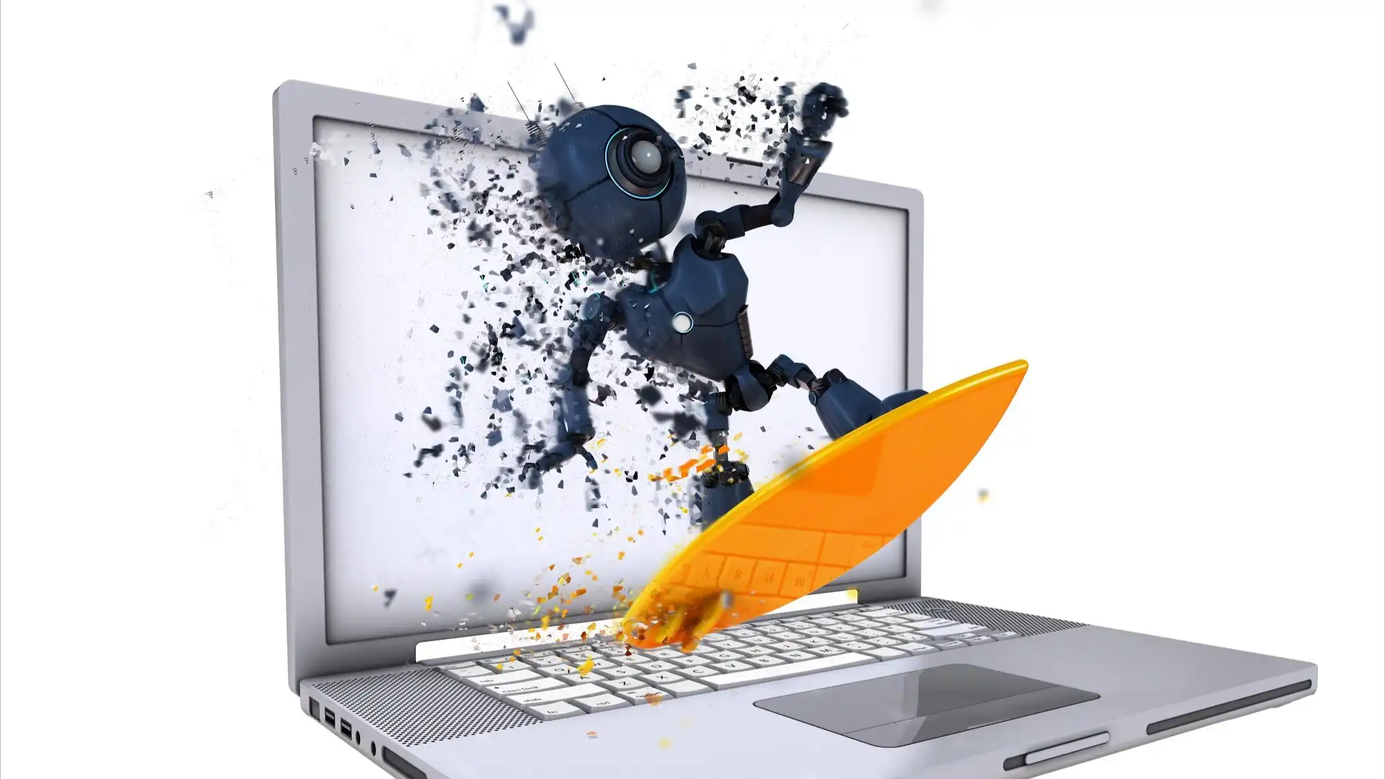 ןןקטור של רובוט יוצא מהמחשב על מגלשיים